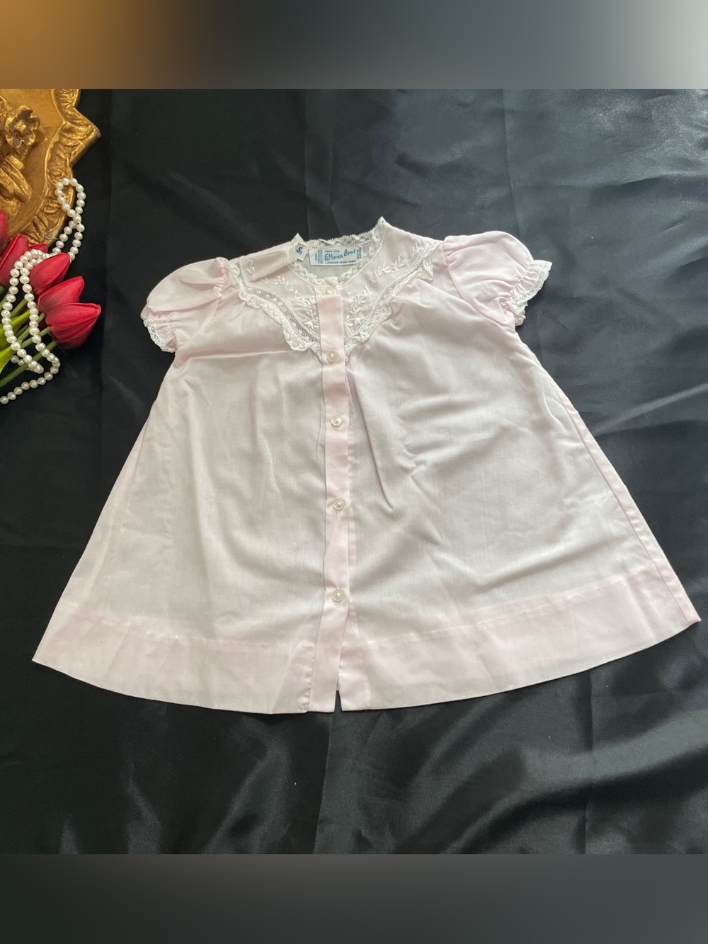 Vintage Feltman Bros Baby Dress NB Pink Heirloom Hand Embroidered Lace